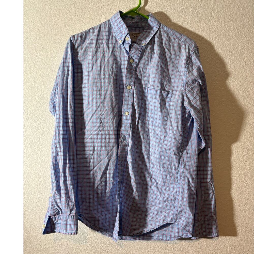 Tailored by J Crew Men's Size S Blue Plaid Long Sleeve Button-Up Cotton Shirt